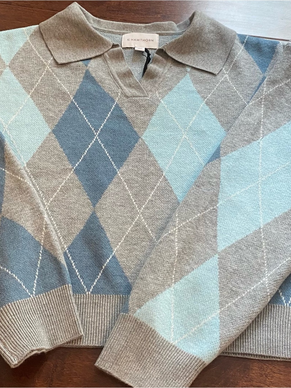 🏷️ NWT Hawthorn Argyle Knit Collared Polo Sweater - Size Medium